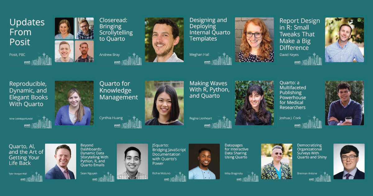 posit::conf(2024)에서 Quarto 강연을 진행한 발표자 얼굴 모음