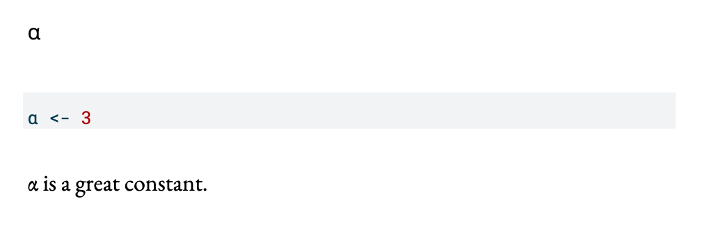 제목, 본문 텍스트, 코드 셀에 그리스 문자 알파가 표시된 PDF 스크린샷.