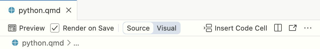 편집기 도구 모음에 Render on Save 옵션이 선택된 상태.