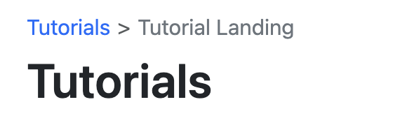 웹페이지 스크린샷. 'Tutorials' 제목 위에 'Tutorials > Tutorial Landing' 링크 텍스트가 표시됩니다.