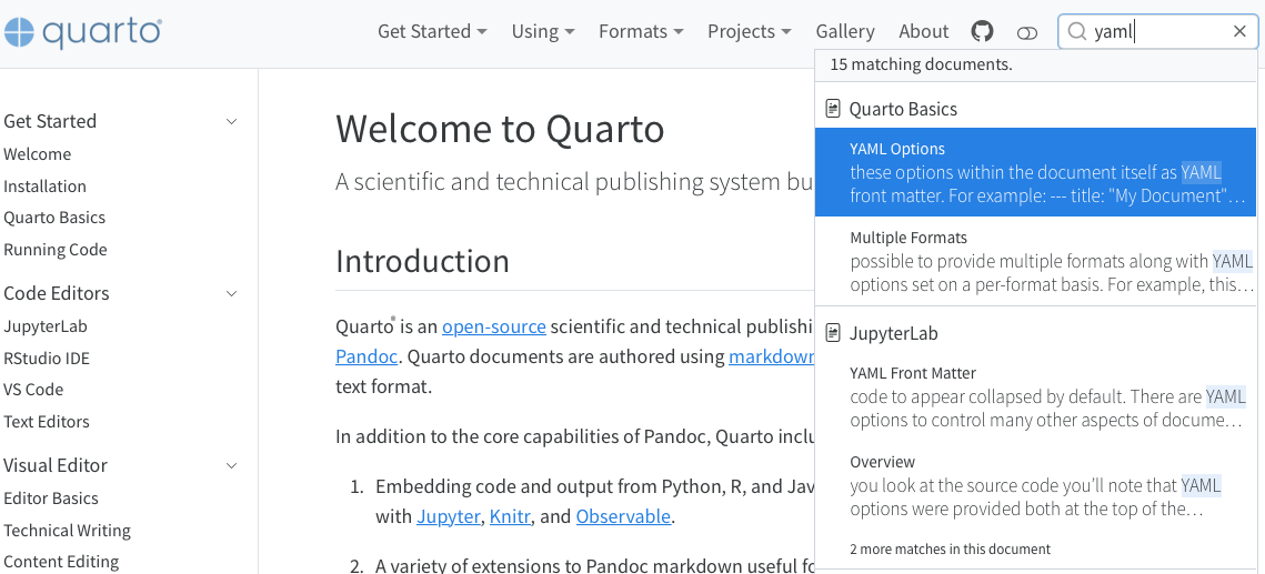 내비게이션 바에 텍스트박스 형태의 Algolia 검색. 검색 다이얼로그가 오른쪽에서 텍스트박스 확장 형태로 드롭다운 표시됩니다.